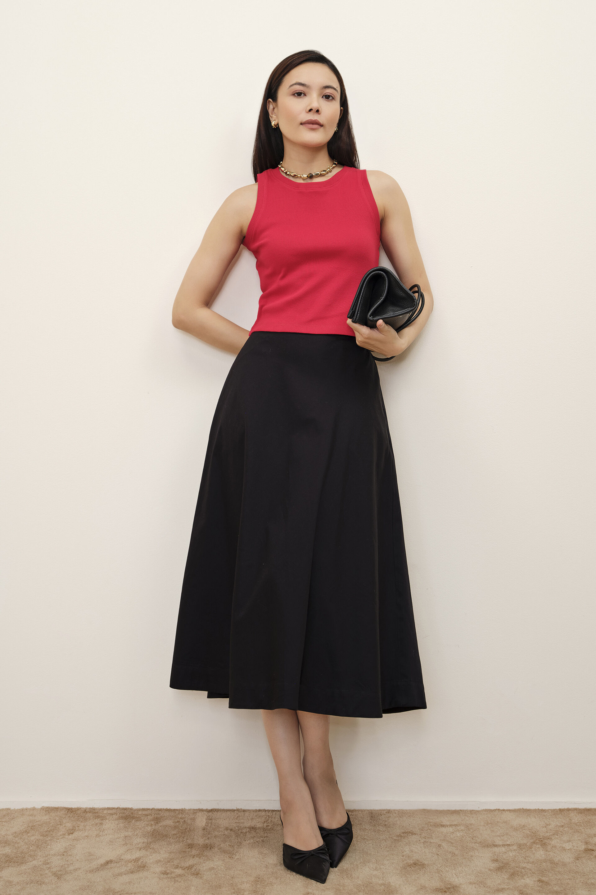 Red Ribbed Sleeveless Top, Red, image 4